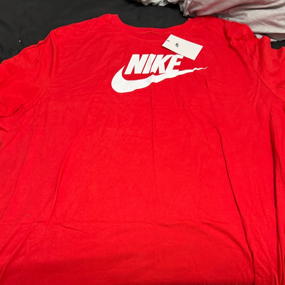 Nike Red T-Shirt with White Swoosh and Bold Chest Graphic